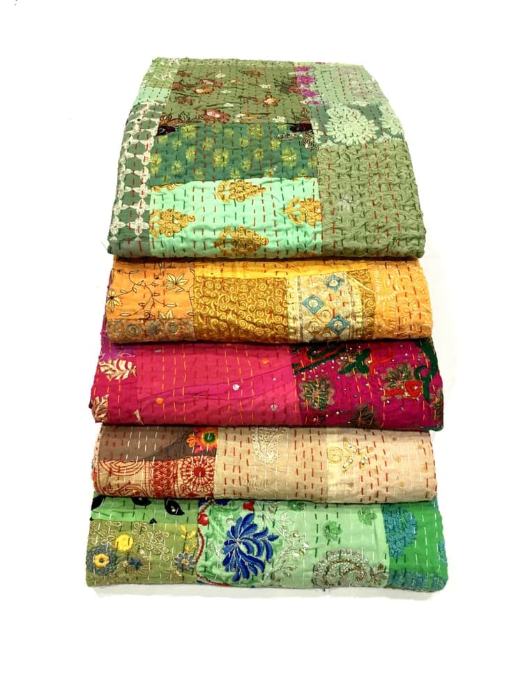 Silk Kantha Patchwork Khambadia Bedcover